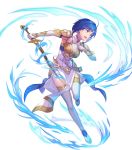  1girl ahoge arm_guards armor bangs belt blue_eyes blue_hair boots breastplate catria_(fire_emblem) clenched_hand dress elbow_gloves fire_emblem fire_emblem:_mystery_of_the_emblem fire_emblem_echoes:_shadows_of_valentia fire_emblem_heroes full_body gloves headband highres holding holding_sword holding_weapon kakage looking_away official_art open_mouth sheath shiny shiny_hair short_hair shoulder_pads sleeveless sleeveless_dress solo sword thigh_boots thighhighs transparent_background weapon white_dress white_footwear white_gloves zettai_ryouiki 