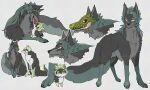  absurdres animalization commentary_request cub full_body green_eyes grey_background highres licking looking_at_viewer mask multiple_views no_humans raccoonlot raverne_draconia sebek_zigvolt simple_background twisted_wonderland wolf 