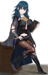  1girl blue_eyes blue_hair boots breasts byleth_(fire_emblem) byleth_(fire_emblem)_(female) duplicate fire_emblem fire_emblem:_three_houses glasses high_heel_boots high_heels highres large_breasts navel navel_cutout pantyhose shorts sssemiii tagme vambraces 