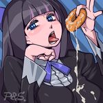  blue_eyes blush cum cum_on_clothes cum_on_food doughnut food gokkun kuroshin multicolored_hair open_mouth panty_&amp;_stocking_with_garterbelt saliva solo stocking_(psg) two-tone_hair 