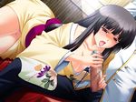  bishop bishop_(company) black_hair blush breasts censored cleavage gakuen_3_~karei_naru_etsujoku~ handjob japanese_clothes kimono long_hair no_panties penis pussy_juice wet_pussy yukata 