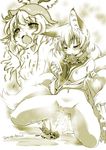  animal_ears bird blush bottomless breasts cum cumdrip fox_ears fox_tail golden_shower hat ikuta_takanon medium_breasts monochrome multiple_girls mystia_lorelei mystia_lorelei_(bird) no_panties nude pee peeing self_fondle small_breasts tail touhou yakumo_ran 