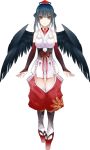  1girl bangs black_hair black_wings breasts closed_mouth detached_sleeves double_bun feathered_wings full_body geta hat japanese_clothes karasu_tengu large_breasts long_hair looking_at_viewer nijisanji obi official_art pom_pom_(clothes) sash smile solo standing tabi tachi-e tengu tengu-geta thighs tokin_hat transparent_background vane virtual_youtuber white_legwear wings yamagami_karuta yellow_eyes 