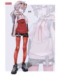  1girl :p absurdres alternate_costume arm_at_side arm_up backpack bag bangs black_choker character_name character_print choker danielle_brindle drawstring english_text eyewear_on_head full_body girls_frontline gondola_(meme) grey_bag grey_hair hair_between_eyes highres holding_strap hood hooded_jacket jacket long_hair long_sleeves m200_(girls_frontline) ponytail red_legwear shoes short_hair side_ponytail sleeves_past_wrists sneakers solo sunglasses thigh_strap thighhighs tongue tongue_out twitter_username zoom_layer 