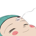  1boy =_= blush_stickers bug chibi chinese_commentary close-up commentary_request highres insect kamado_tanjirou kimetsu_no_yaiba miin_miin mosquito simple_background sleeping smile solo white_background 