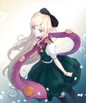  1girl bangs black_bow blonde_hair blue_eyes bow braid commentary_request danganronpa dress hair_bow hamster highres long_hair ponytail puffy_short_sleeves puffy_sleeves purple_scarf red_bow scarf short_sleeves sklm smile sonia_nevermind super_danganronpa_2 