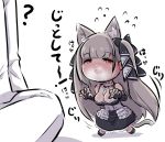  1girl :d animal_ear_fluff animal_ears azur_lane bangs black_bow black_dress black_footwear blush bow breasts bridal_gauntlets cat_ears cat_girl cat_tail chibi cleavage collarbone commander_(azur_lane) commentary_request dress eyebrows_visible_through_hair fang flying_sweatdrops formidable_(azur_lane) frilled_dress frills grey_hair hair_bow heart heavy_breathing jacket kemonomimi_mode large_breasts long_hair nose_blush open_mouth pants red_eyes shadow sitting smile solo_focus standing tail translation_request u-non_(annon&#039;an) very_long_hair white_background white_jacket white_pants 