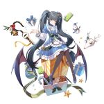  1girl absurdres bat_wings bell black_thighhighs blue_bow blue_dress blue_footwear blunt_bangs bow box candy candy_cane christmas_present cone_horns demon_wings dress eversoul food frilled_dress frills full_body game_cg gift gift_box gingerbread_man grey_hair hair_bow hair_ornament highres horns larimar_(eversoul) lolita_fashion long_hair long_sleeves looking_at_viewer mary_janes mask official_alternate_costume official_art pointy_ears pouch shoes sitting sitting_on_object small_horns snowman solo staff star_(symbol) tachi-e thighhighs transparent_background twintails wings yellow_eyes 