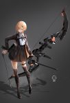  1girl arrow blonde_hair boots bow_(weapon) grey_background gun hair_ornament hairclip highres knoy3356 long_sleeves orange_eyes original quiver scope short_hair thigh_boots thigh_strap thighhighs weapon 