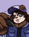 absurd_res anthro bear blizzard_entertainment clothing eyewear female freckled_face freckles giant_panda glasses hat headgear headwear hi_res huion huion_pencil jacket mammal nails naoto one_eye_closed pandaren paws pencil qinling_panda solo star_on_eye tongue tongue_out topwear warcraft wink