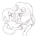 1:1 ambiguous_gender bodily_fluids duo fish genital_fluids genitals humanoid inkling_(squid_form) male male/ambiguous marine nintendo niogupoke open_mouth penis precum salmonid_(splatoon) semi-anthro smile splatoon