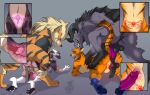 abdominal_bulge anthro anthro_on_feral anthro_penetrated arcanine avrus behemoth_(final_fantasy) bestiality blue_body blue_fur feral feral_penetrating feral_penetrating_anthro final_fantasy from_behind_position fur generation_1_pokemon genitals group holding_down hybrid internal interspecies knotting male male/male mounting nintendo omez orange_body orange_fur penetration penis pokemon pokemon_(species) pokephilia purple_penis sergal sex square_enix womb_tattoo