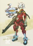  1boy armor blonde_hair cape char_aznable elmeth full_body gloves gundam gundam_gquuuuuux helmet looking_at_viewer male_focus mask mecha military_uniform mobile_suit_gundam nakayama_tooru robot weapon zeon 