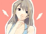  1girl asymmetrical_bangs bare_shoulders brown_hair commentary_request detached_wings final_fantasy final_fantasy_viii finger_to_mouth head_tilt light_smile long_hair medu_(rubish) multicolored_hair outline red_background rinoa_heartilly solo streaked_hair upper_body white_outline wings 