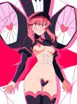  1girl black_hat blizzard_(b1iz4rd) breasts hat highres jakuzure_nonon kill_la_kill medium_breasts pink_eyes pink_hair solo thighs underboob white_background 