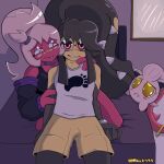absurd_res ancient_pokemon bodily_fluids drugs generation_3_pokemon generation_9_pokemon heart_pupils hi_res hooked invalid_tag mawile mhicky93 mhicky_(mhicky93) nintendo paradox_pokemon penny_(mhicky93) pokemon pokemon_(species) scream_tail spaced_out tears teary_eyes tinkatuff trance