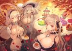  3girls anchor_choker apron azur_lane bangs bare_shoulders between_breasts black_dress blue_eyes blush breasts cleavage closed_mouth collarbone commentary_request cup dress earrings eating elbow_gloves eyebrows_visible_through_hair floating_hair food formidable_(azur_lane) frilled_apron frilled_dress frills gloves grey_hair hair_between_eyes hair_ribbon hanging_breasts hat holding holding_cup huge_breasts illustrious_(azur_lane) jewelry lace-trimmed_hairband leaning_forward long_hair long_sleeves looking_at_viewer maid_apron moco_(moco_28) multiple_girls one_eye_closed outdoors puffy_sleeves red_eyes ribbon short_hair short_sleeves sidelocks sirius_(azur_lane) smile strapless strapless_dress sun_hat sweets teacup teapot tress_ribbon tri_tails twintails two-tone_dress two-tone_ribbon very_long_hair waist_apron white_apron white_dress white_gloves white_hair white_headwear 