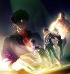  4boys ahoge amagase_touma arm_behind_back arm_behind_head b4_bababibe black_hair black_jacket black_pants blonde_hair brown_hair chessboard closed_eyes closed_mouth grin hairband hand_up highres idolmaster idolmaster_(classic) idolmaster_2 ijuuin_hokuto jacket jupiter_(idolmaster) kuroi_takao leaning_forward long_sleeves male_focus mitarai_shouta multiple_boys necktie open_clothes open_jacket pants red_necktie shirt shoes short_hair sleeveless sleeveless_shirt smile standing suit white_shirt 