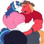 2024 anthro big_butt big_macintosh_(mlp) blue_hair blush blush_lines butt butt_outline clothed clothing clothing_lift cowboy cowboy_hat digital_drawing_(artwork) digital_media_(artwork) duo equid equine eyes_closed friendship_is_magic hair hand_behind_head hasbro hat headgear headwear hi_res horn horse horse_tail kissing male male/male mammal muscular muscular_male my_little_pony mythological_creature mythological_equine mythology orange_hair pony red_body romantic romantic_couple shining_armor_(mlp) shirt shirt_lift thick_thighs topwear unicorn unicorn_horn white_body yifforroarts