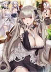  4girls apron arm_across_waist arm_support azur_lane back bangs bare_shoulders belfast_(azur_lane) between_breasts black_dress black_nails blue_eyes blurry blurry_background blush braid breasts brown_eyes chain chair choker cleavage closed_eyes closed_mouth collar collarbone commentary_request couch covered_nipples curtains day deras dress earrings elbow_gloves eyebrows_visible_through_hair finger_to_mouth formidable_(azur_lane) french_braid frilled_apron frilled_choker frilled_dress frilled_gloves frills garter_straps gloves grey_hair grin hair_between_eyes hair_ornament hair_ribbon hairband hand_to_own_mouth hands_together hat highres illustrious_(azur_lane) indoors jewelry lace-trimmed_hairband lace-trimmed_headwear lace_trim large_breasts light_particles long_hair long_sleeves looking_at_viewer looking_back looking_to_the_side low_ponytail maid maid_apron maid_headdress mole mole_under_eye multiple_girls parted_lips pink_lips plant puffy_short_sleeves puffy_sleeves red_eyes ribbon short_hair short_sleeves shoulder_blades sidelocks silver_hair sirius_(azur_lane) sitting smile standing strapless strapless_dress sun_hat thighhighs thighs twintails two-tone_dress two-tone_ribbon very_long_hair white_apron white_dress white_frills white_gloves white_hair white_headwear white_legwear window 