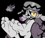 1_eye 1upgobbo 2025 ambiguous_gender animate_inanimate anthro anthrofied dialogue elemental_creature engine exhaust_pipe feet foot_fetish foot_focus generation_9_pokemon grey_body grey_hair hair hi_res living_machine living_vehicle machine mineral_fauna nintendo open_mouth pokemon pokemon_(species) pokemorph revavroom solo surprised text vehicle wheel yellow_eyes