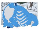 ambiguous_gender blue_body blue_fur blue_nose blue_pawpads blue_tail canid canine claws closed_smile eyes_closed feral fur hi_res mammal markings morbidly_obese morbidly_obese_ambiguous morbidly_obese_feral mouth_closed obese obese_ambiguous obese_feral overweight overweight_ambiguous overweight_feral pawpads roobin scratching_ear sitting smile snow solo striped_legs tail white_body white_claws white_fur white_markings white_tail