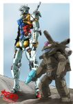  beam_cannon cannon gun gundam gundam_gquuuuuux highres holding holding_gun holding_weapon mecha mecha_focus mecha_pilot_suit mobile_suit no_humans normal_suit_(gundam) robot science_fiction shoulder_cannon sword taiga_hiroyuki v-fin weapon white_gundam 