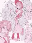  2boys 2girls bird braid classicaloid crossdressing dress embarrassed franz_liszt_(classicaloid) hasshii_(classicaloid) hat height_difference highres hitting long_sleeves ludwig_van_beethoven_(classicaloid) monochrome multiple_boys multiple_girls octahooves open_mouth otoko_no_ko otowa_kanae pink_hair pink_theme shoebill slit_pupils speech_bubble tassel translation_request wolfgang_amadeus_mozart_(classicaloid) 
