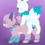 1:1 absurd_res animal_genitalia animal_penis animal_pussy blue_body blue_fur blue_penis canine_genitalia canine_penis canine_pussy cape clothing collar doggystyle duo eevee eeveelution espeon fan_character female feral from_behind_position fur generation_1_pokemon generation_2_pokemon genitals green_eyes hi_res hybrid jm-luxro knot lewxen male male/female neck_tuft nintendo penis pink_body pink_fur pokemon pokemon_(species) purple_eyes pussy rear_view ring sex size_difference small_dom_big_sub tuft veo_(st3veo) white_body white_fur xanxus