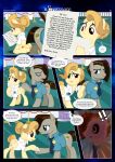 absurd_res alice_goldenfeather_(estories) badge clothing cutie_mark dialogue duo ears_up earth_pony english_text equid equine estories exhibit eyes_closed female feral folded_wings friendship_is_magic hair hair_bun hasbro hi_res horse inside letter male mammal museum my_little_pony mythological_creature mythological_equine mythology name_tag necktie open_mouth pegasus pony reading red_eyes security_badge security_uniform shirt sitting standing text topwear white_clothing white_shirt white_topwear wings