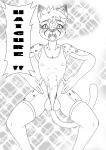 balls blush bulge cheetah clothing covered_nipples cursed dancing erection fangs felid feline genitals haigure hi_res joykill joykill_(character) legwear leotard male mammal monochrome open_mouth penis swimwear tail teeth thigh_highs
