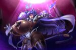  1girl absurdly_long_hair absurdres animal_ears black_hair blush bodystocking braid breasts cat_ears cat_girl cat_tail gigantic_breasts hair_between_eyes heterochromia highres huge_claws jingle_bell_earrings last_origin lee_on_(user_whtk2423) long_hair looking_at_viewer maid_headdress mole multiple_braids nipple_piercing pasties piercing poi_(last_origin) purple_eyes smile solo tail tri_braids very_long_hair yellow_eyes 