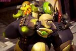 anubian_jackal anubis_reaper big_breasts big_butt blizzard_entertainment breasts butt canid canine canis duo ewr_115 female from_behind_position hi_res jackal larger_female machine male male/female mammal orisa_(overwatch) overwatch reaper_(overwatch) robot sex size_difference smaller_male