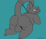 2025 absurd_res alarmed butt ceratopsian chain collar digital_drawing_(artwork) digital_media_(artwork) dinosaur full-length_portrait hi_res male monochrome nude ornithischian outbackdile paladin portrait prehistoric prehistoric_species reptile revealed scalie solo triceratops