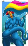absurd_res anal anal_penetration anthro balls beret big_balls broad_shoulders butt buttplug buttplug_in_ass buttplug_insertion clothing flag genitals hat hat_only headgear headgear_only headwear headwear_only hi_res lizard looking_at_viewer looking_back male mostly_nude muscular muscular_male nude nudii object_in_ass penetration plug plug_(sex_toy) plug_insertion pride_color_flag raised_tail reptile scalie sex_toy sex_toy_in_ass sex_toy_insertion smile solo space_station_13 srusu_rskuzu_(character) tail unathi