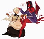 angel belly big_belly bunsfromangel demon duo feederism female food hi_res huge_belly humanoid hypnosis male male/female mind_control overstuffed stuffing succubus