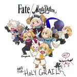  3girls 6+boys ahoge angry armor bedivere_(fate) berserker_(fate/zero) bird black_knight_(monty_python) black_knight_(monty_python)_(cosplay) blood blush cernunnos_(fate) clarent_(fate) coconut cosplay divine_arcanum english_text excalibur_(fate/stay_night) fake_horns fate/grand_order fate_(series) galahad_(fate) gloves green_eyes heart heart-shaped_eyes highres holding holding_staff horned_headwear horns killer_rabbit_of_caerbannog king_arthur_(monty_python) king_arthur_(monty_python)_(cosplay) knight knights_who_say_ni merlin_(fate) missing_limb monty_python monty_python_and_the_holy_grail multiple_boys multiple_girls parody purple_eyes rabbit red_eyes scared scene_reference sir_bedivere_(monty_python) sir_bedivere_(monty_python)_(cosplay) sir_galahad_(monty_python) sir_galahad_(monty_python)_(cosplay) sir_lancelot_(monty_python) sir_robin_the-not-quite-so-brave-as-sir-lancelot staff tim_the_enchanter tim_the_enchanter_(cosplay) trait_connection yellow_eyes zoot_(monty_python) 