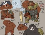  2019 absurd_res anthro anus armor balls black_body black_fur blush brown_body brown_fur butt english_text fur giant_panda group hi_res male mammal overweight overweight_male penis pure_command text ursid white_body white_fur 