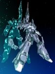  absurdres beam_rifle energy_gun glowing glowing_eyes gundam gundam_narrative highres ishiyumi mecha no_humans severed_hand silver_bullet_suppressor space star_(sky) unicorn_gundam weapon yellow_eyes 