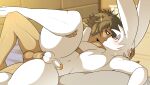 2023 3_toes anal anal_penetration anthro balls bed bedroom_sex blush brown_hair bun-za_(footfoxxy) cheek_tuft circumcised duo english_description erection eye_contact facial_tuft fan_character featureless_chest feet footfoxxy fur furniture genitals hair half_clothed hand_on_head head_tuft hi_res human human_on_anthro humanoid_genitalia humanoid_penis interspecies kissing kissing_while_penetrated kissing_while_penetrating lagomorph leg_grab leporid long_ears looking_at_another male male/male mammal nude nude_anthro nude_human nude_male on_bed penetration penile penile_penetration penis penis_in_ass pink_nose purple_eyes rabbit rabbit_ears side_view spread_legs spreading thick_thighs toes tuft white_body white_fur