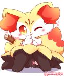  &lt;3 black_body black_fur blush braixen dipstick_tail female fur multicolored_tail nakimayo nintendo one_eye_closed pok&eacute;mon pok&eacute;mon_(species) presenting presenting_pussy pussy red_body red_fur red_nose simple_background solo spread_pussy spreading stick tongue tongue_out video_games white_background white_body white_fur yellow_body yellow_eyes yellow_fur 