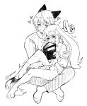 12tails animal_humanoid anthro artist_name blush book bottomless cat_(12tails) cat_humanoid clothed clothing crossgender duo felid felid_humanoid feline feline_humanoid female fingering hand_on_crotch hi_res humanoid lagomorph long_ears male male/female mammal mammal_humanoid monochrome rabbit_(12tails) sitting sitting_on_another sweater text topwear warinmon
