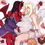 angel belly big_belly bunsfromangel demon duo feederism female food huge_belly humanoid male male/female overstuffed stuffing succubus