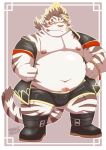  2019 absurd_res anthro balls belly blush bulge clothing eyewear felid fur glasses hi_res humanoid_hands humanoid_penis licho_(tas) male mammal moobs navel nipples one_eye_closed overweight overweight_male pantherine penis solo tiger tokyo_afterschool_summoners underwear v2wolf video_games white_body white_fur wink 