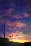  cloud cloudy_sky guard_rail highres mks no_humans original outdoors power_lines road road_sign scenery sign sky sunset translation_request 