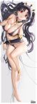 1girl absurdres alternate_breast_size anklet armlet bangs bare_shoulders barefoot black_bow black_bra black_hair black_panties blush bow bra breasts cleavage collarbone detached_collar detached_sleeves earrings fate/grand_order fate_(series) hair_bow highres hoop_earrings ishtar_(fate/grand_order) jewelry large_breasts long_hair looking_at_viewer lying mango_cat neck_ring on_side panties parted_bangs pointing red_eyes single_detached_sleeve smile solo tiara two_side_up underwear 