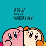  :o artist_request blue_background blue_eyes blush blush_stickers brown_eyes character_name cheek-to-cheek english_text heads_together kirby kirby_(series) no_humans no_mouth official_art open_mouth second-party_source simple_background waddle_dee 