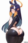 2024 animal_humanoid bangs blue_eyes blunt_bangs blush blush_lines breasts butt cephalopod cephalopod_humanoid clothed clothing costume digital_drawing_(artwork) digital_media_(artwork) fake_tail female gradient_hair hair halo hi_res hololive hololive_en honkibooty humanoid humanoid_pointy_ears long_hair looking_at_viewer looking_back looking_back_at_viewer marine marine_humanoid mole_under_eye mollusk mollusk_humanoid ninomae_ina&#039;nis nipples orange_hair pointy_ears pseudo_hair purple_hair rear_view reverse_bunny_costume scut_tail short_tail shrug_(clothing) sidelocks simple_background skimpy skindentation small_breasts solo tail tentacle_hair tentacles thick_thighs vtuber white_background wide_hips