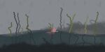 agate-scuggy ambiguous_gender debris explosive_spear feral fog foggy_background food fruit hi_res hunter_(rain_world) kelp melee_weapon minimalist neuron_fly plant polearm rain_world raining red_body scar shoreline slugcat solo solo_focus spear swimming videocult wallpaper wave weapon widescreen wreckage