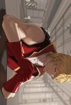  1boy blonde_hair blue_eyes gloves gundam highres male_focus military_uniform quattro_bajeena red_gloves shirt short_hair sideways sleeveless sleeveless_shirt smile solo turtleneck upper_body zerozany zeta_gundam 